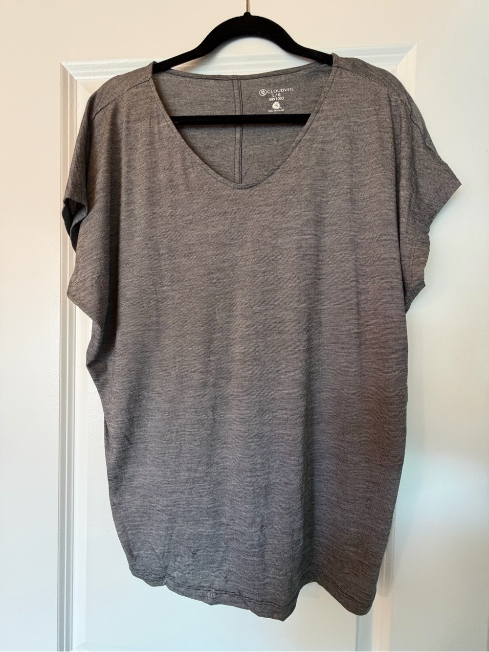 Comfortable Gray V-Neck Short Sleeve Top by Cuddl Duds
